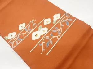 塩瀬金彩金駒刺繍手描き椿に唐草模様名古屋帯